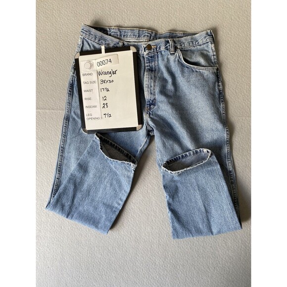 Wrangler Jeans 35x28 Blue Relaxed Fit Straight Light Denim Work Wear Tag 38x30 - Picture 12 of 12